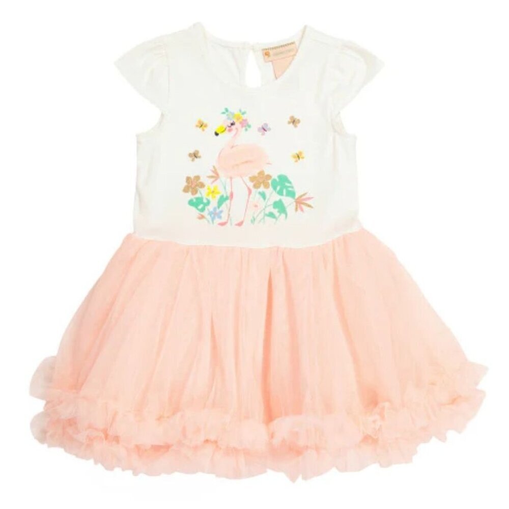 Gillian's Closet Toddler Girls Size 2 Flamingo Tutu Dress graphic front, glitter